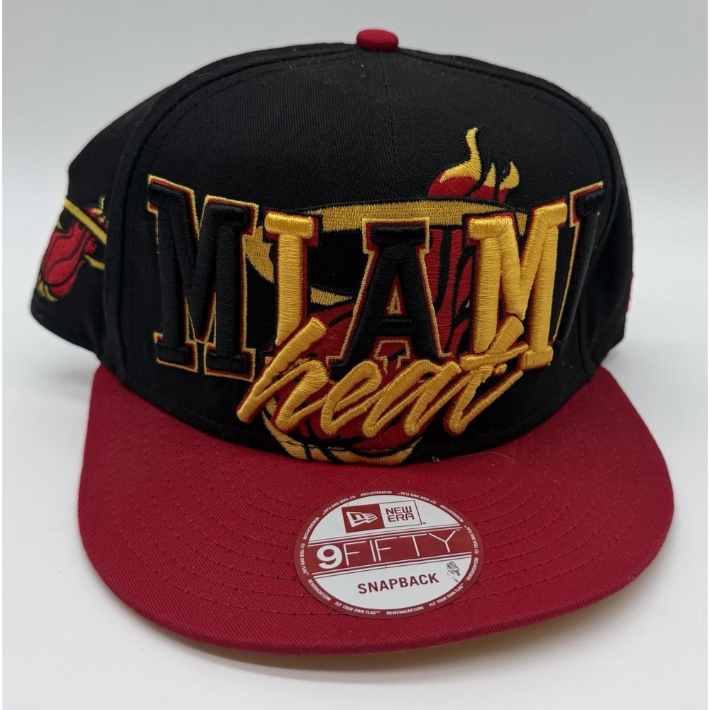 New Era Miami Heat 9FIFTY Snapback Hat NBA Hardwood Classics Black Red Yellow